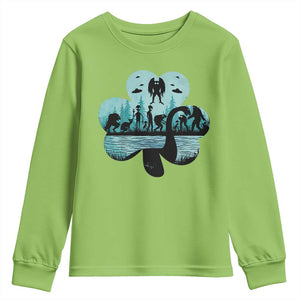 Funny Cryptid St Patrick's Day Youth Sweatshirt Bigfoot Mothman Aliens Shamrock TS11 Lime Print Your Wear
