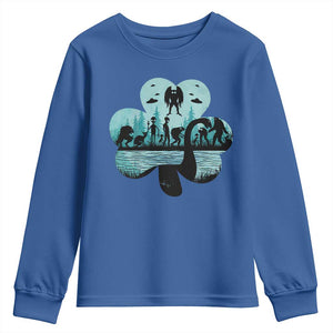 Funny Cryptid St Patrick's Day Youth Sweatshirt Bigfoot Mothman Aliens Shamrock TS11 Royal Blue Print Your Wear