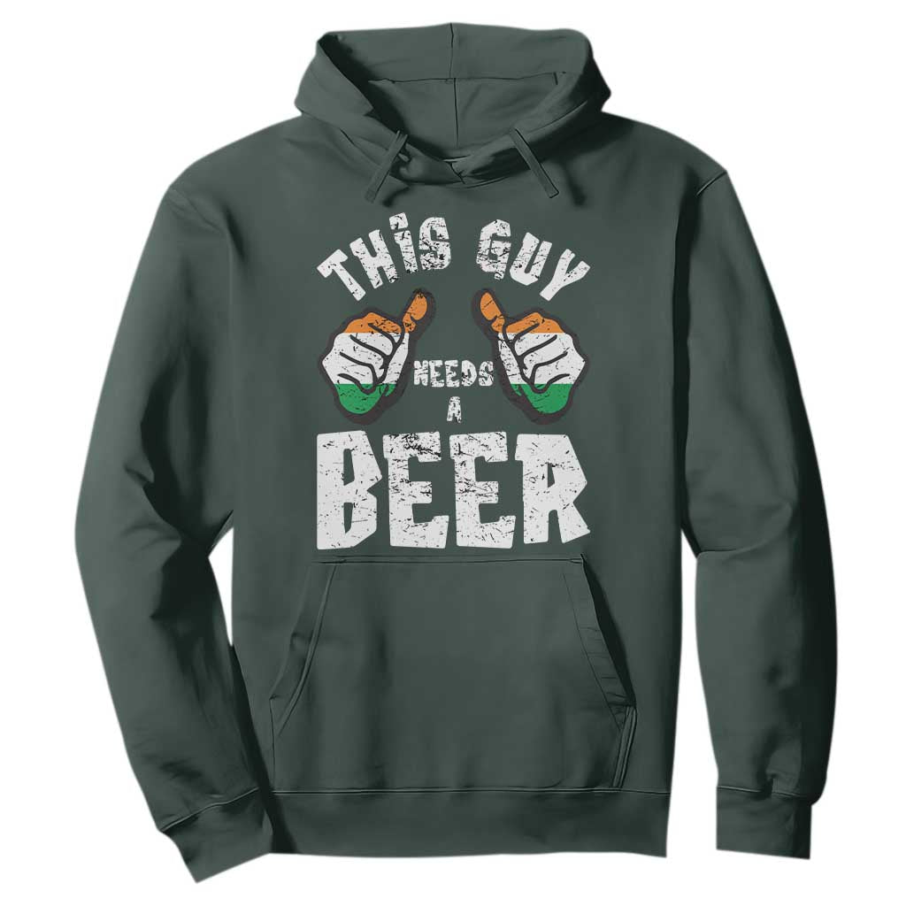 Funny Irish Beer Drinking Hoodie This Guy Needs A Beer Ireland Flag TS11 Dark Forest Green Print Your Wear