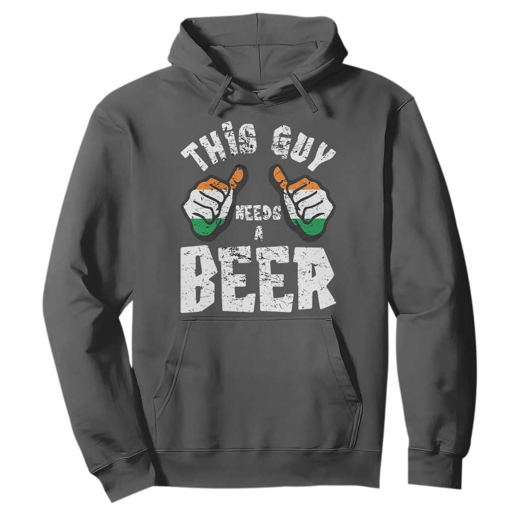 Funny Irish Beer Drinking Hoodie This Guy Needs A Beer Ireland Flag TS11 Dark Heather Print Your Wear