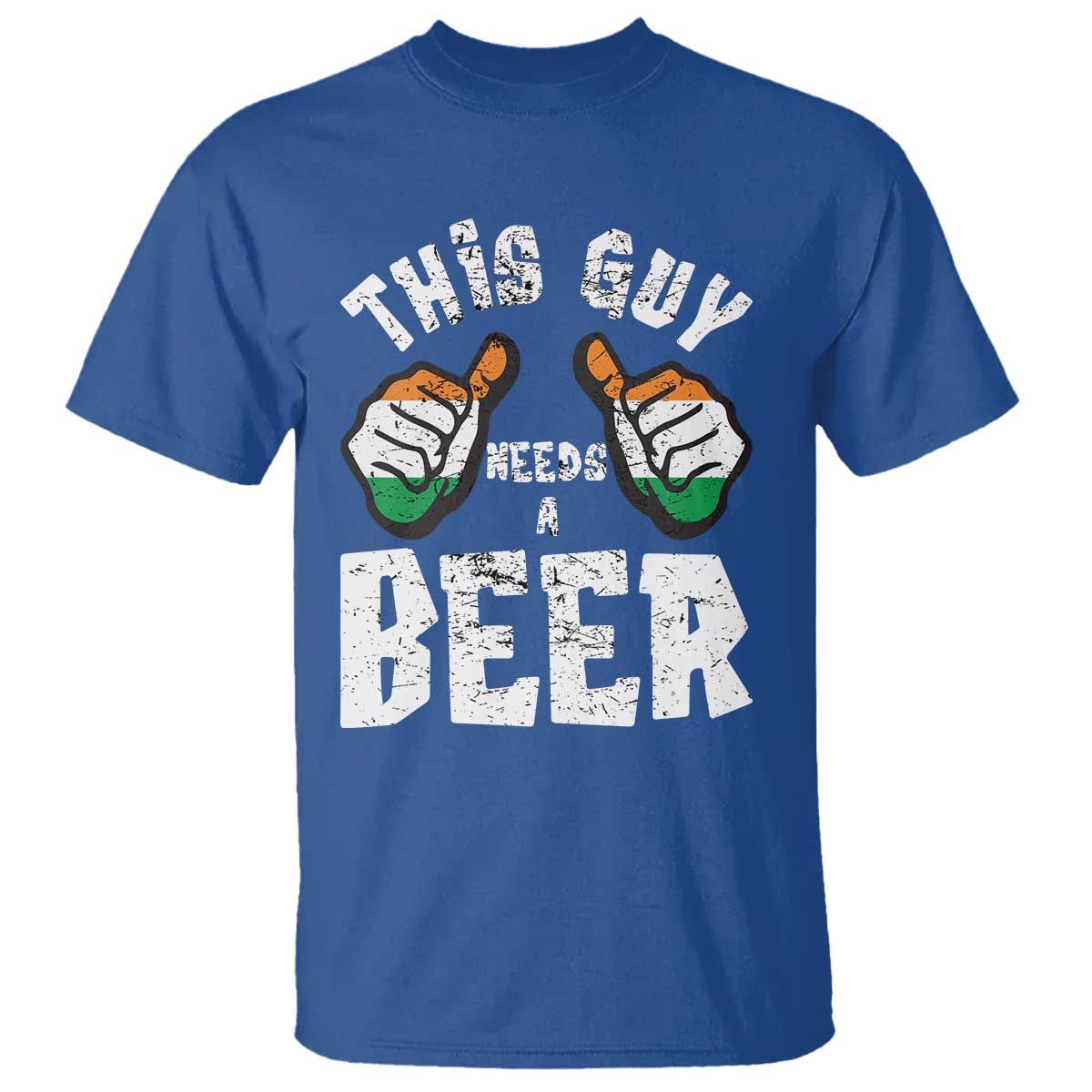 Funny Irish Beer Drinking T Shirt This Guy Needs A Beer Ireland Flag TS11 Royal Blue Print Your Wear