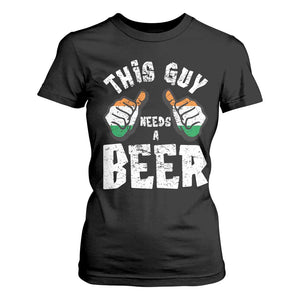 Funny Irish Beer Drinking T Shirt For Women This Guy Needs A Beer Ireland Flag TS11 Black Print Your Wear