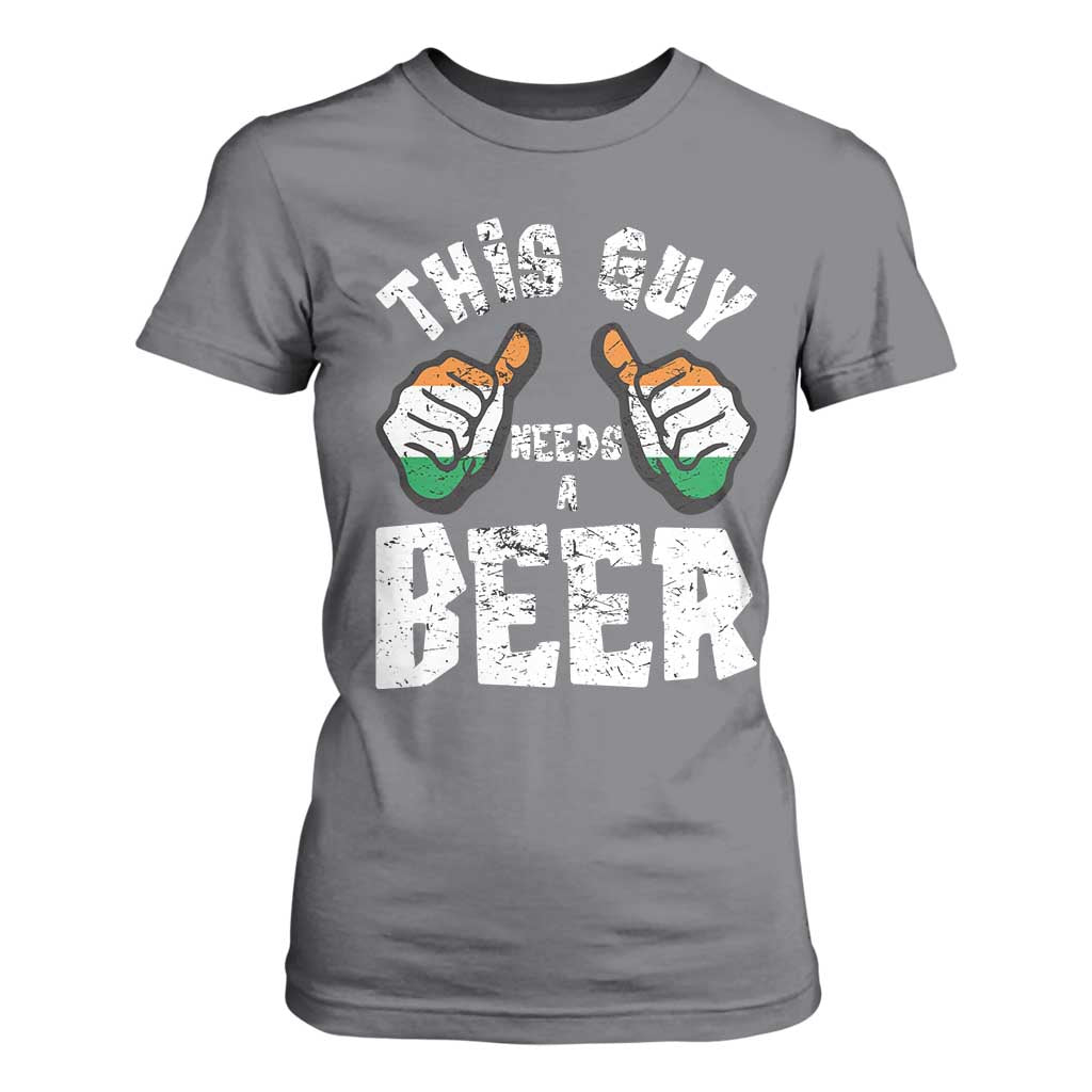 Funny Irish Beer Drinking T Shirt For Women This Guy Needs A Beer Ireland Flag TS11 Charcoal Print Your Wear