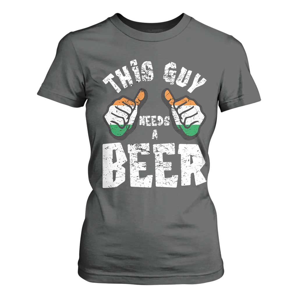 Funny Irish Beer Drinking T Shirt For Women This Guy Needs A Beer Ireland Flag TS11 Dark Heather Print Your Wear