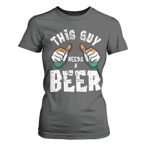 Funny Irish Beer Drinking T Shirt For Women This Guy Needs A Beer Ireland Flag TS11 Dark Heather Print Your Wear