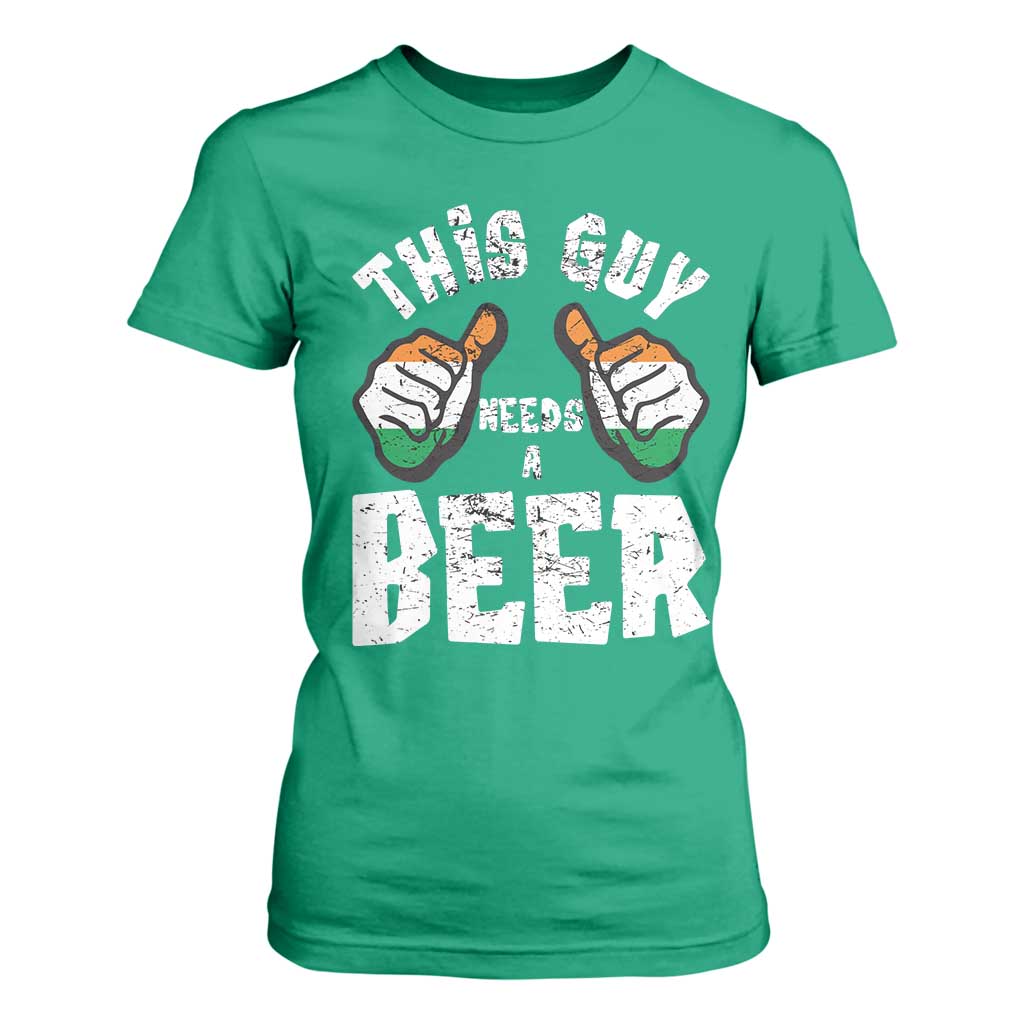 Funny Irish Beer Drinking T Shirt For Women This Guy Needs A Beer Ireland Flag TS11 Irish Green Print Your Wear