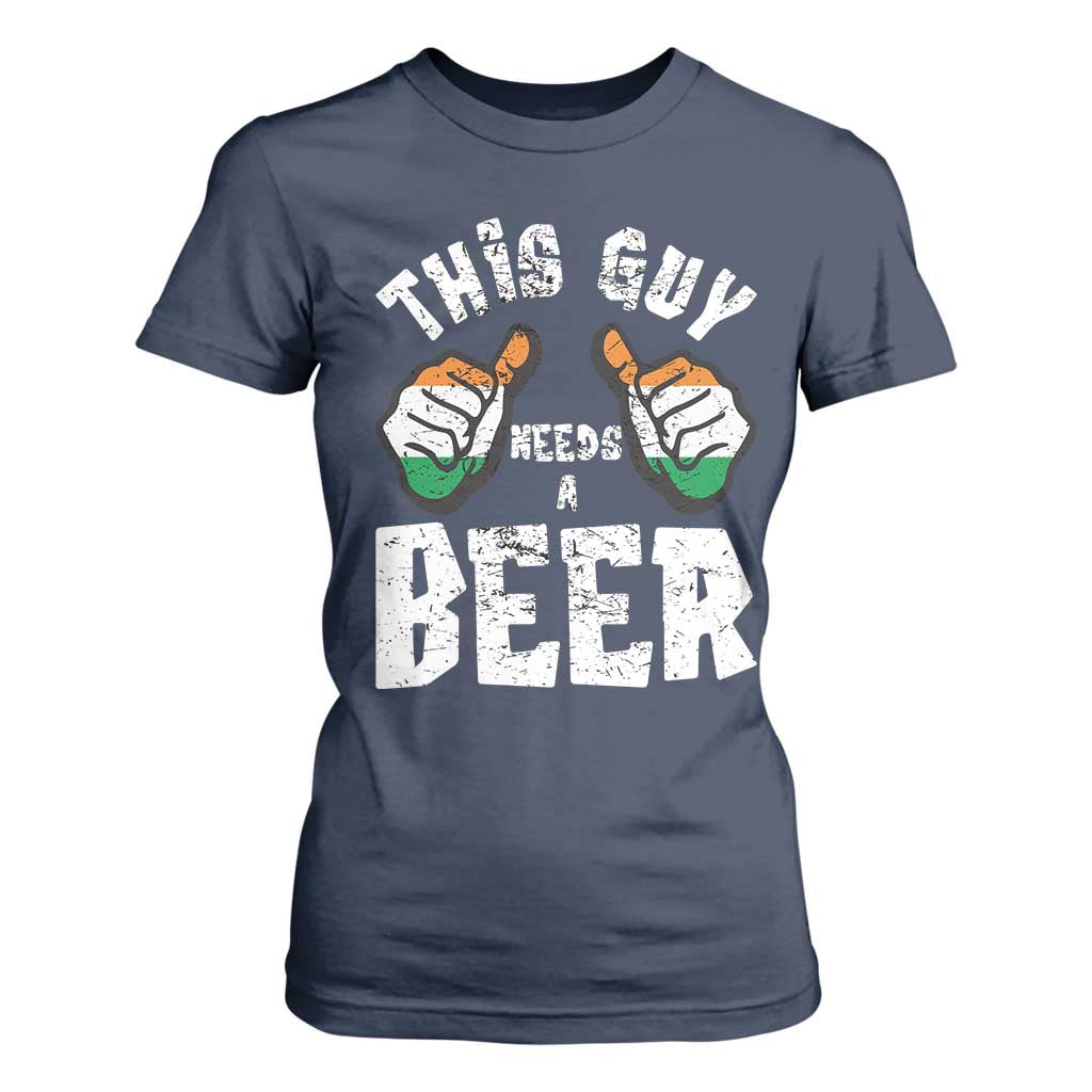 Funny Irish Beer Drinking T Shirt For Women This Guy Needs A Beer Ireland Flag TS11 Navy Print Your Wear