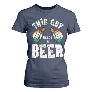 Funny Irish Beer Drinking T Shirt For Women This Guy Needs A Beer Ireland Flag TS11 Navy Print Your Wear