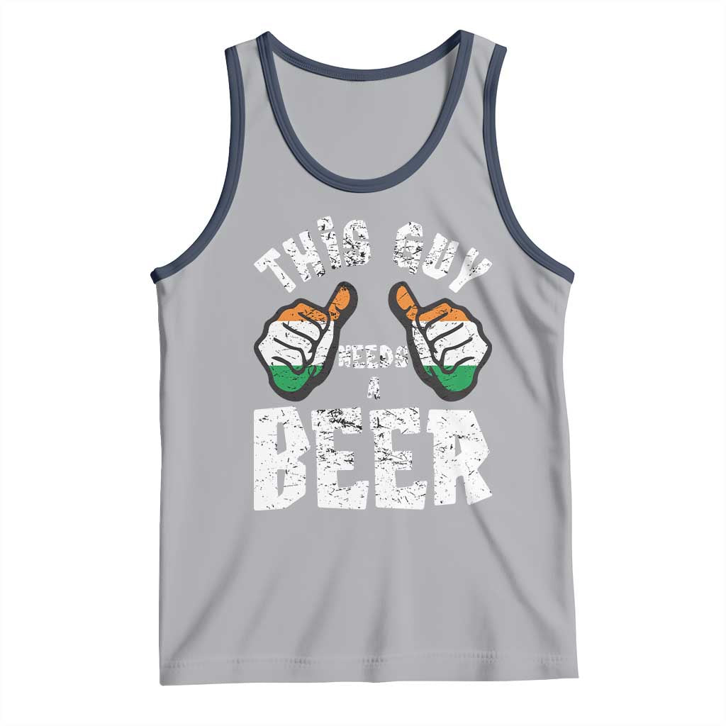 Funny Irish Beer Drinking Tank Top This Guy Needs A Beer Ireland Flag TS11 Athletic Heather Navy Print Your Wear