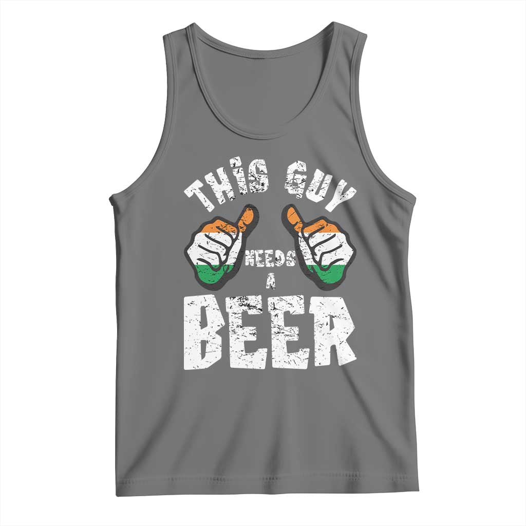 Funny Irish Beer Drinking Tank Top This Guy Needs A Beer Ireland Flag TS11 Black Heather Print Your Wear