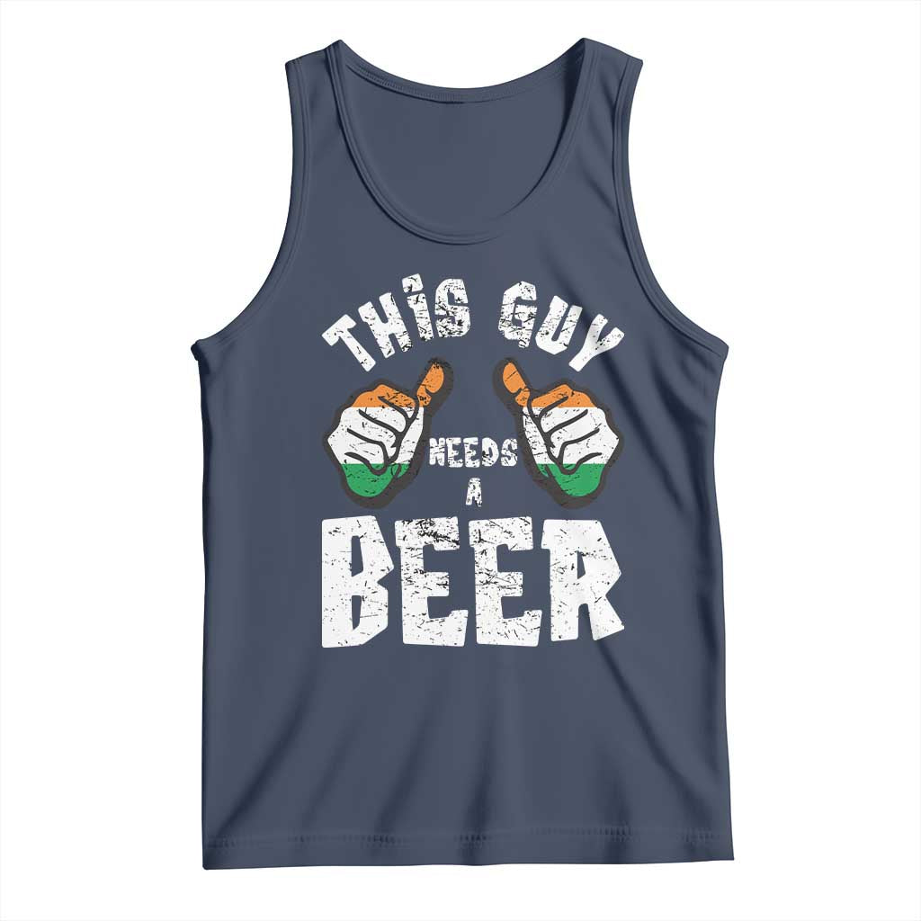 Funny Irish Beer Drinking Tank Top This Guy Needs A Beer Ireland Flag TS11 Navy Print Your Wear