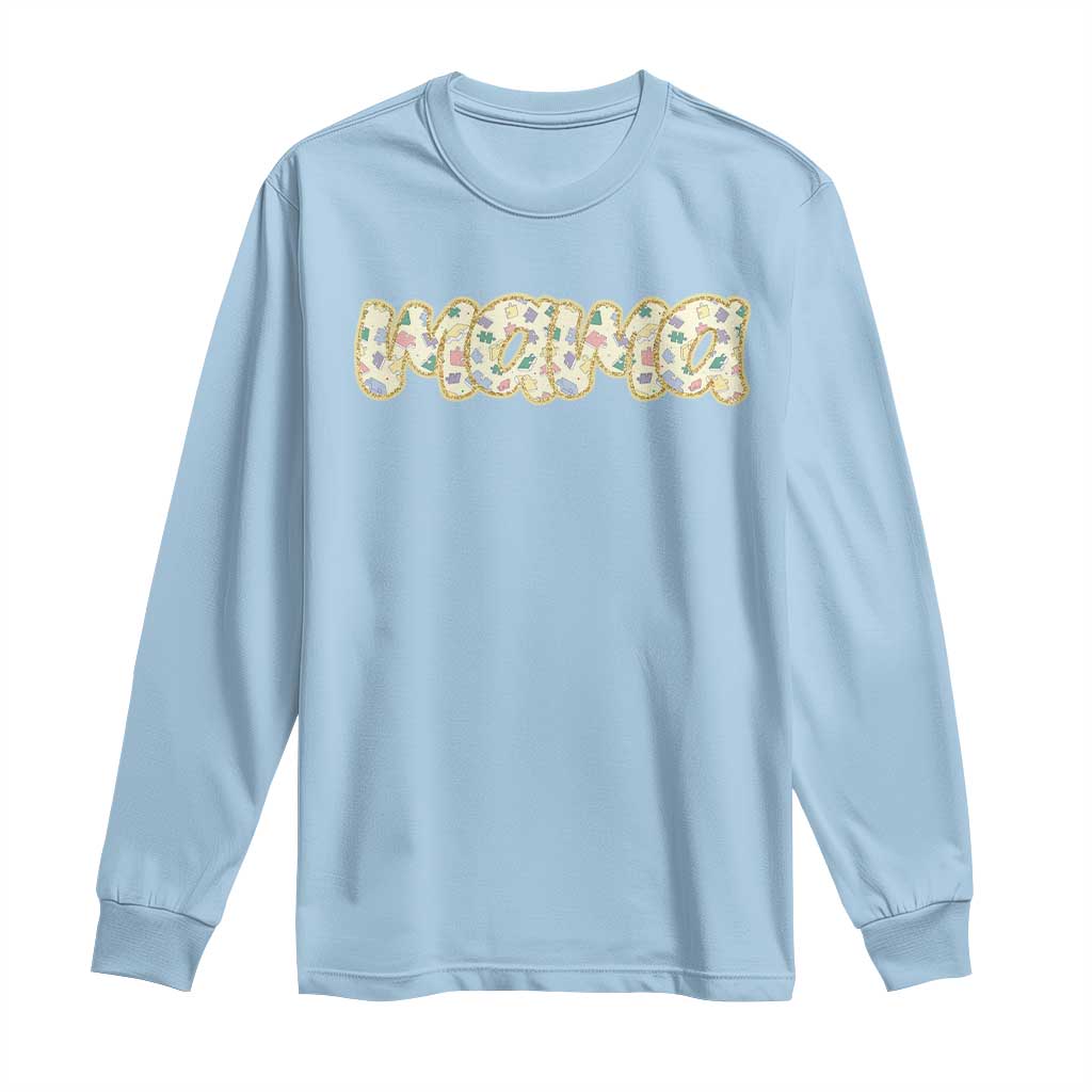Autism Mama Long Sleeve Shirt Autism Awareness Mental Health Puzzle Glitter Print TS11 Light Blue Print Your Wear