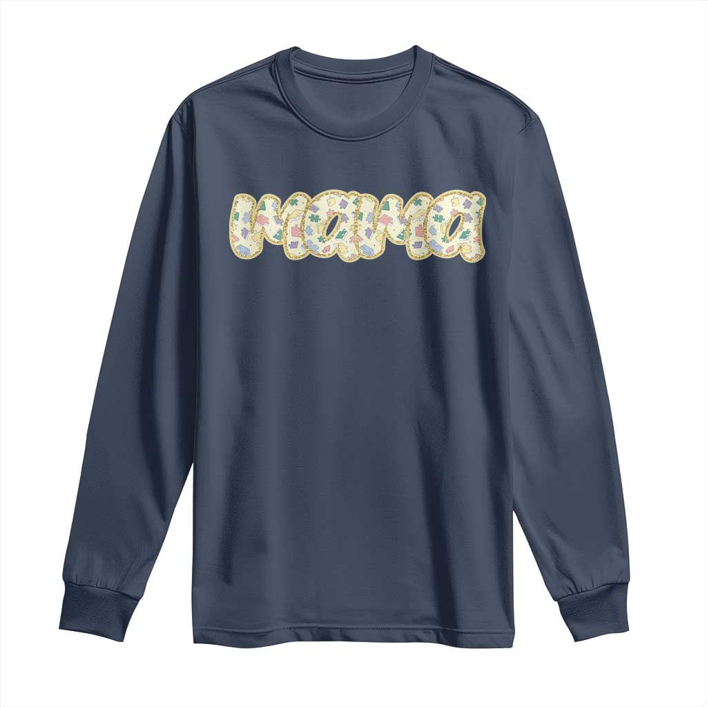 Autism Mama Long Sleeve Shirt Autism Awareness Mental Health Puzzle Glitter Print TS11 Navy Print Your Wear