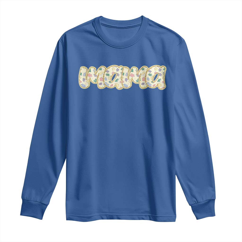 Autism Mama Long Sleeve Shirt Autism Awareness Mental Health Puzzle Glitter Print TS11 Royal Blue Print Your Wear