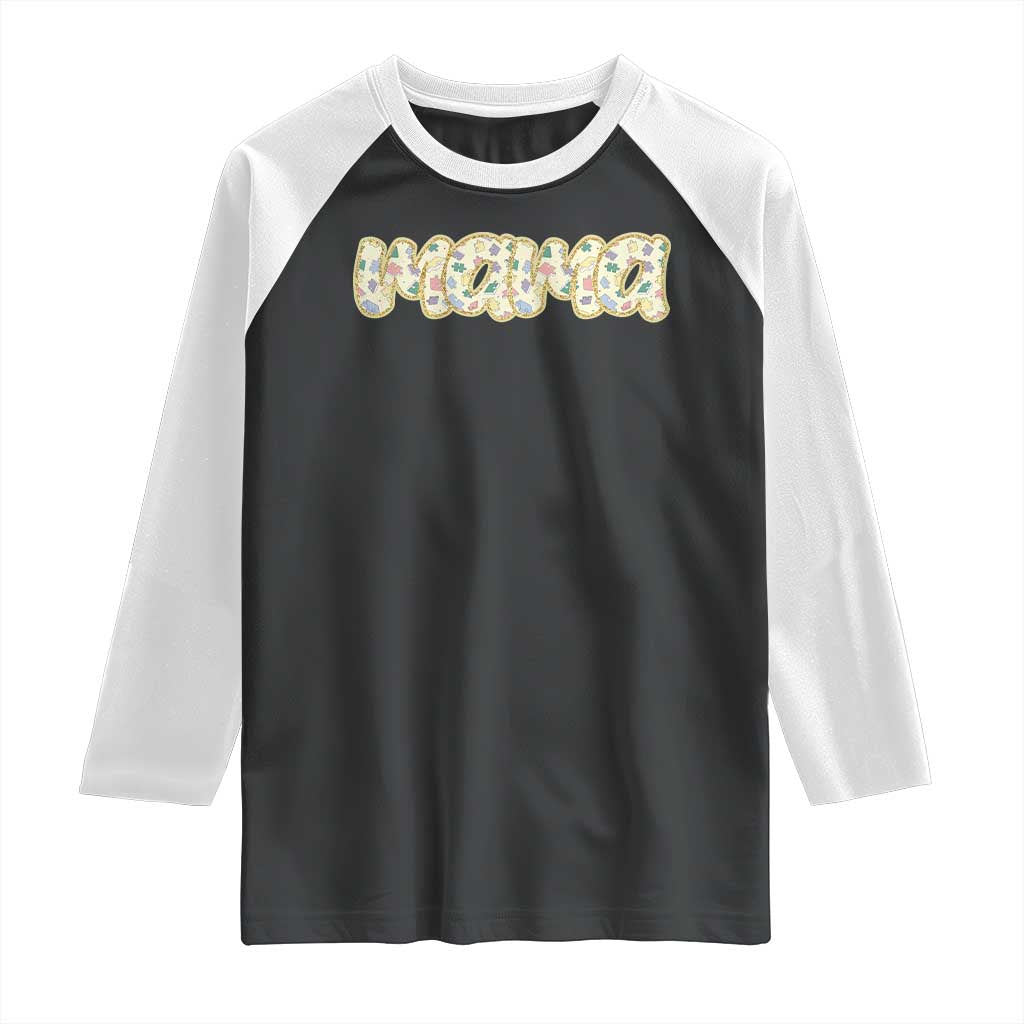 Autism Mama Raglan Shirt Autism Awareness Mental Health Puzzle Glitter Print TS11 Black White Print Your Wear