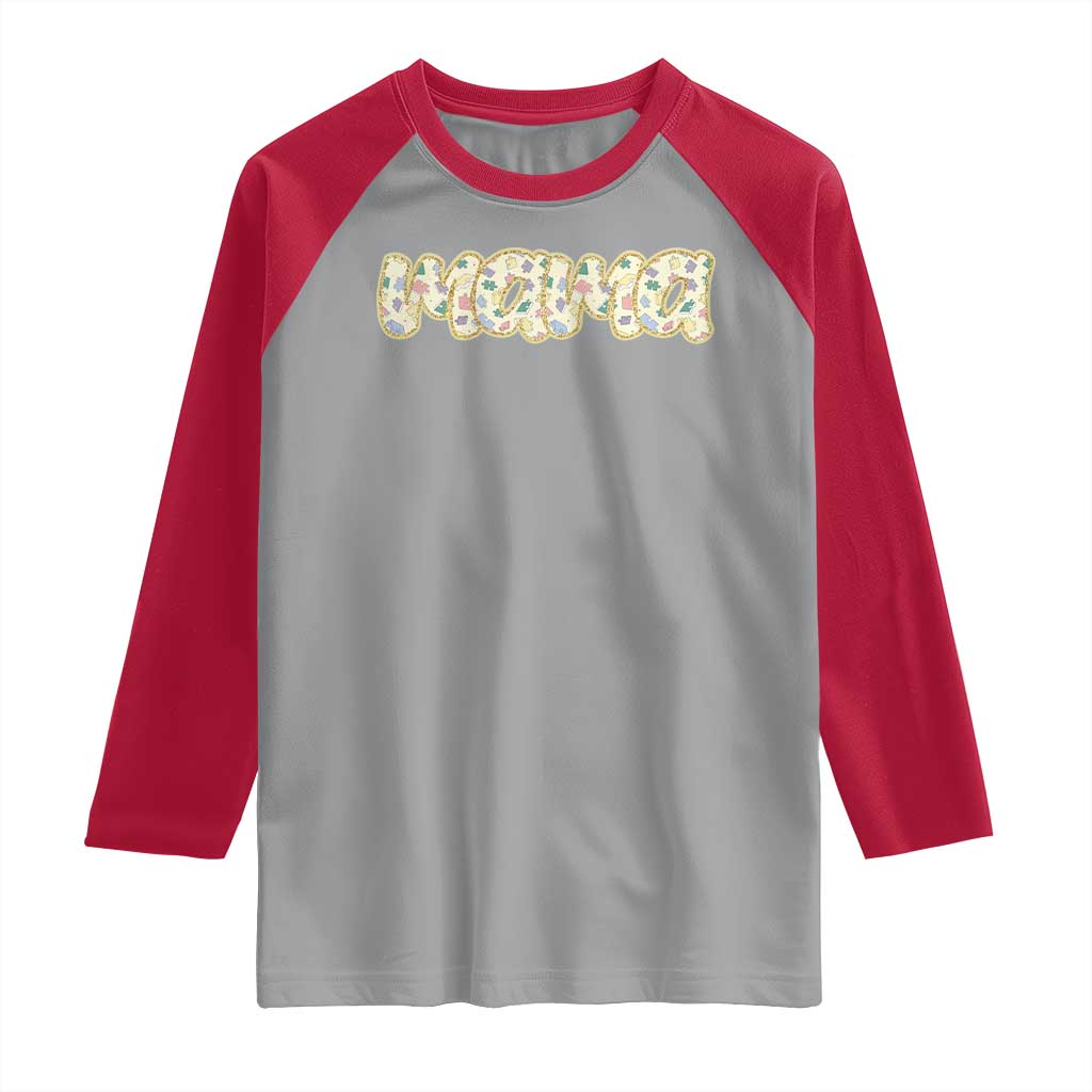 Autism Mama Raglan Shirt Autism Awareness Mental Health Puzzle Glitter Print TS11 Sport Gray Red Print Your Wear