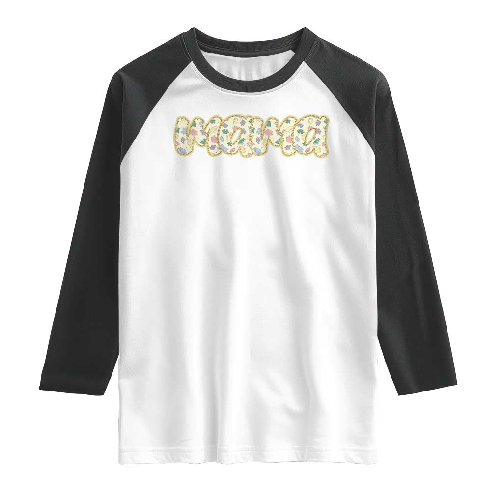Autism Mama Raglan Shirt Autism Awareness Mental Health Puzzle Glitter Print TS11 White Black Print Your Wear
