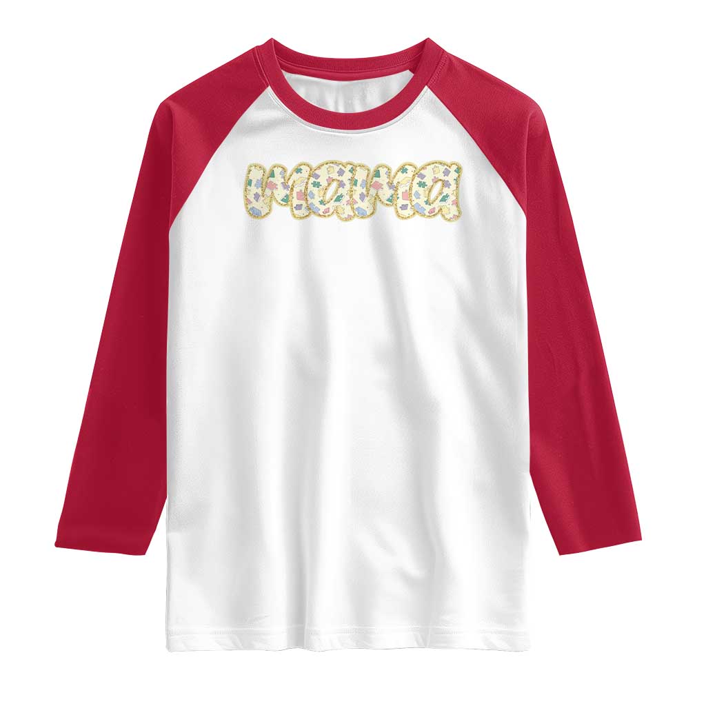 Autism Mama Raglan Shirt Autism Awareness Mental Health Puzzle Glitter Print TS11 White Red Print Your Wear