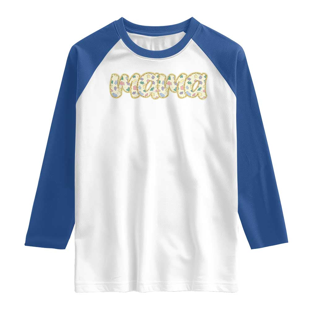 Autism Mama Raglan Shirt Autism Awareness Mental Health Puzzle Glitter Print TS11 White Royal Print Your Wear
