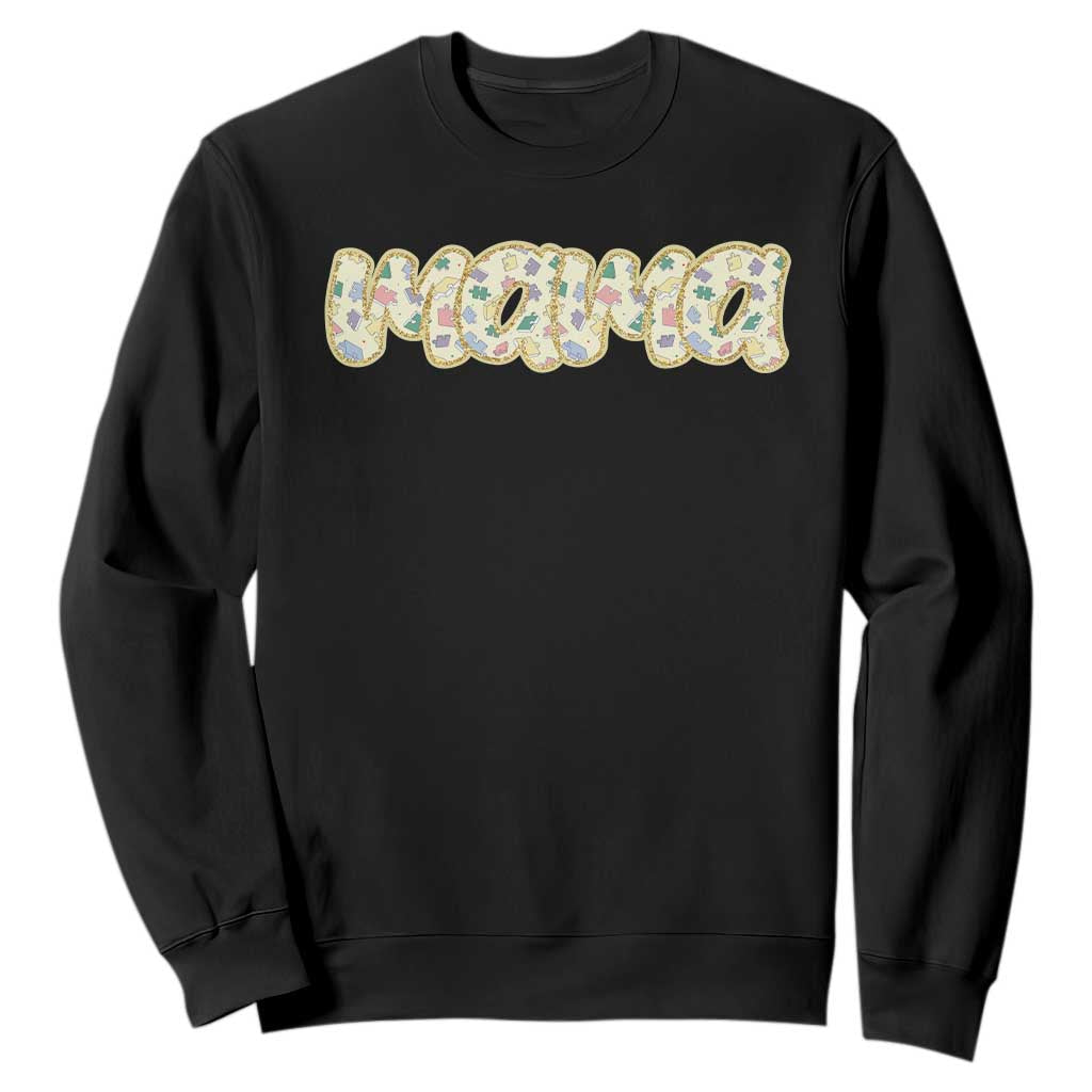Autism Mama Sweatshirt Autism Awareness Mental Health Puzzle Glitter Print TS11 Black Print Your Wear