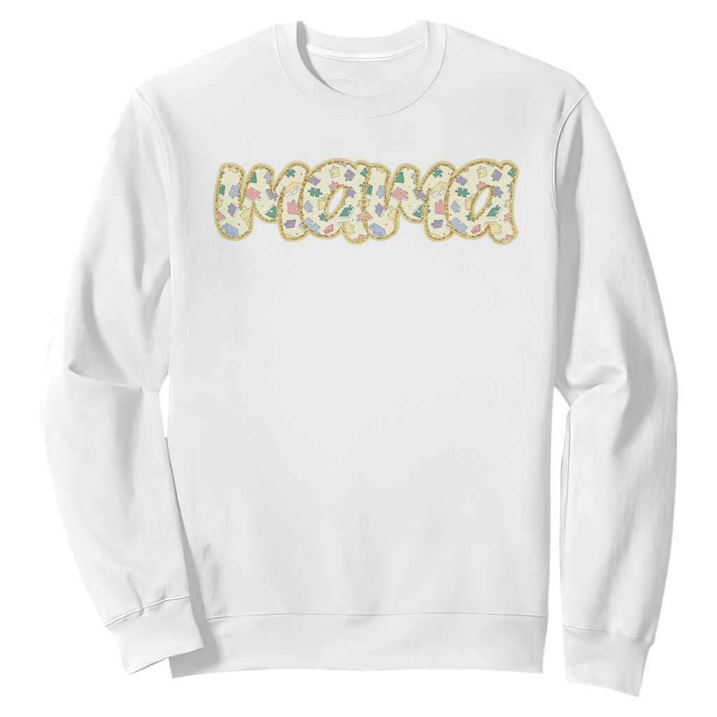 Autism Mama Sweatshirt Autism Awareness Mental Health Puzzle Glitter Print TS11 White Print Your Wear