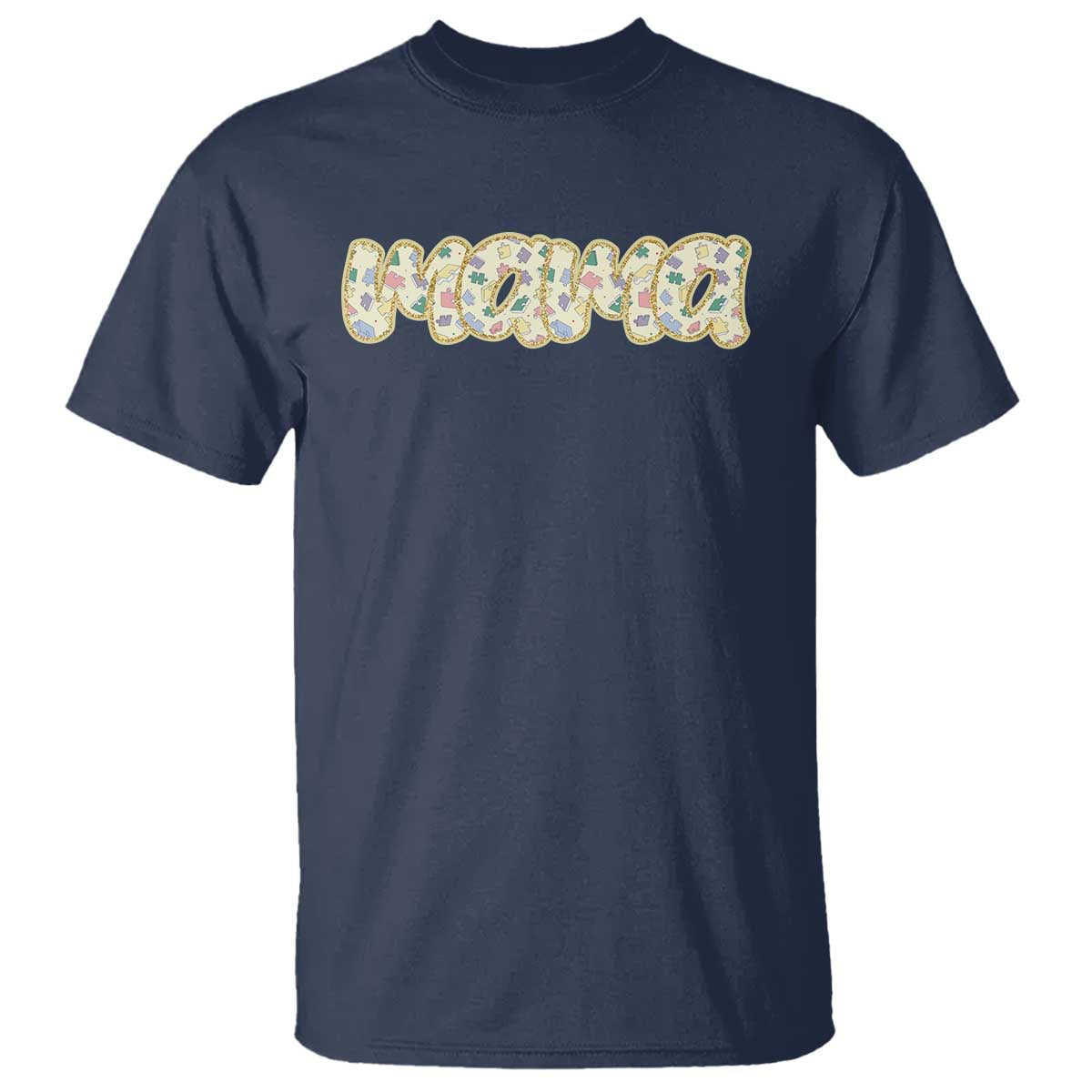 Autism Mama T Shirt Autism Awareness Mental Health Puzzle Glitter Print TS11 Navy Print Your Wear