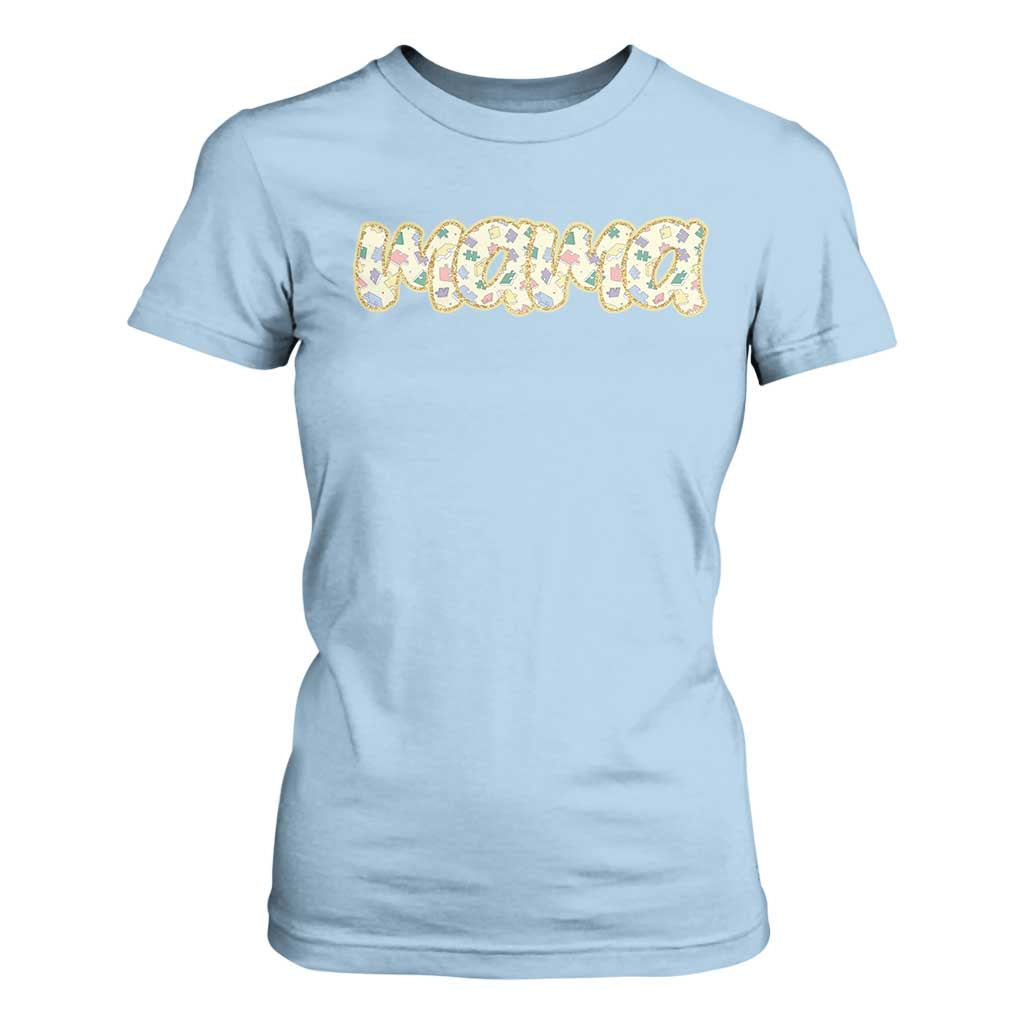 Autism Mama T Shirt For Women Autism Awareness Mental Health Puzzle Glitter Print TS11 Light Blue Print Your Wear