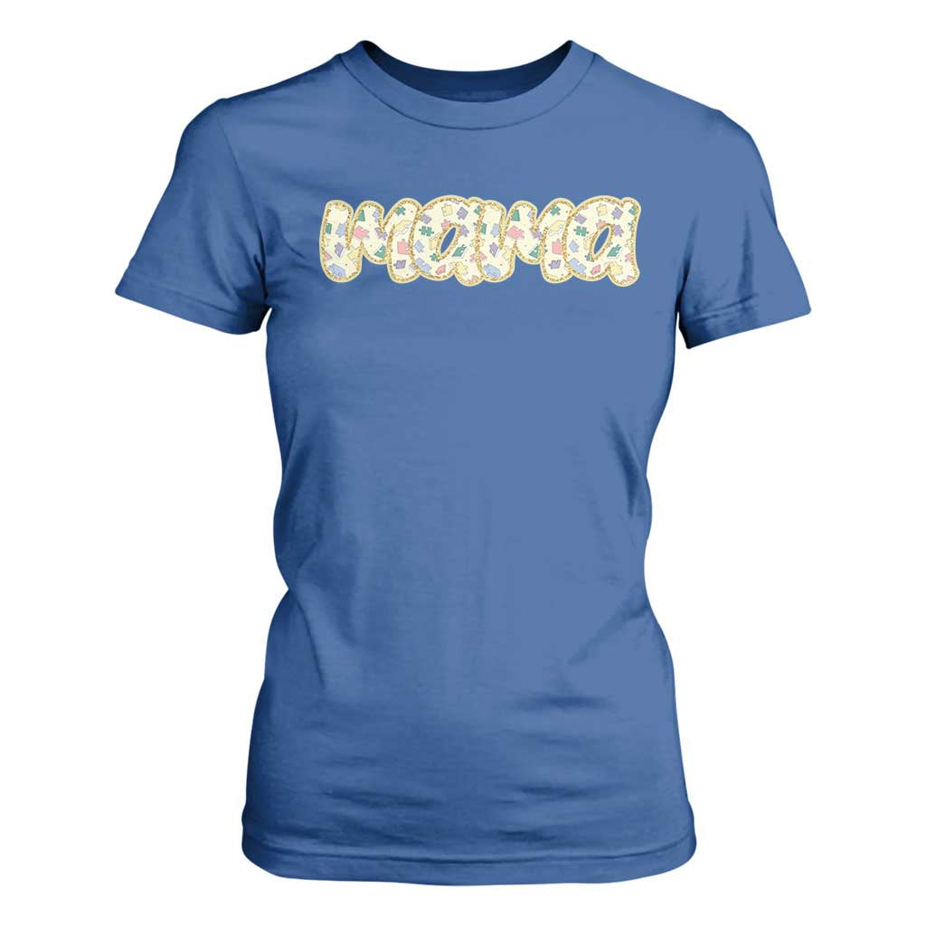 Autism Mama T Shirt For Women Autism Awareness Mental Health Puzzle Glitter Print TS11 Royal Blue Print Your Wear