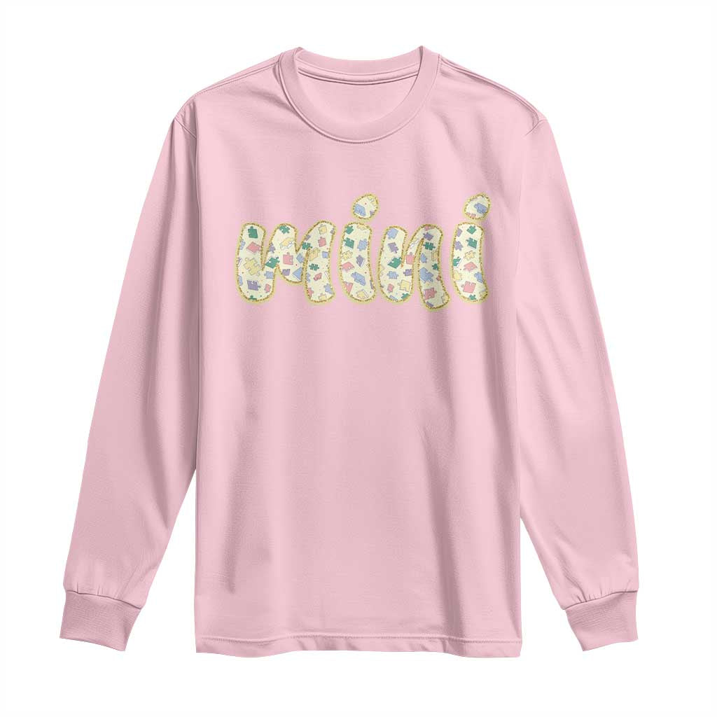 Autism Mini Long Sleeve Shirt Autism Awareness Mental Health Puzzle Glitter Print TS11 Light Pink Print Your Wear