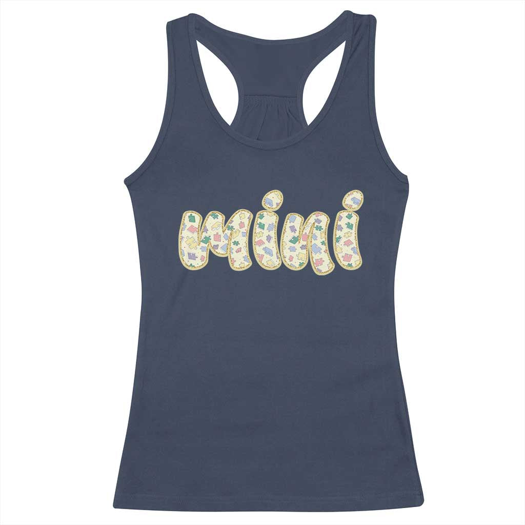 Autism Mini Racerback Tank Top Autism Awareness Mental Health Puzzle Glitter Print TS11 Navy Print Your Wear