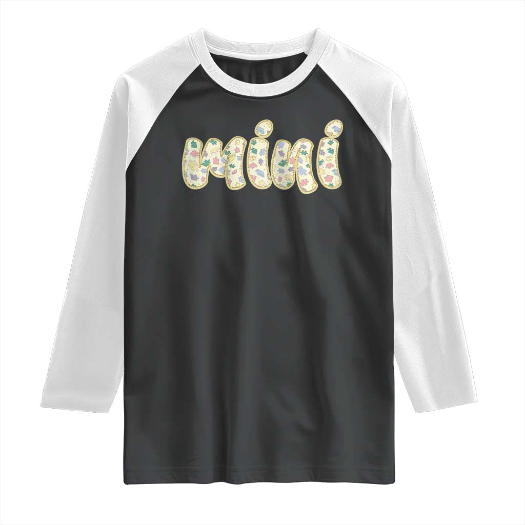 Autism Mini Raglan Shirt Autism Awareness Mental Health Puzzle Glitter Print TS11 Black White Print Your Wear