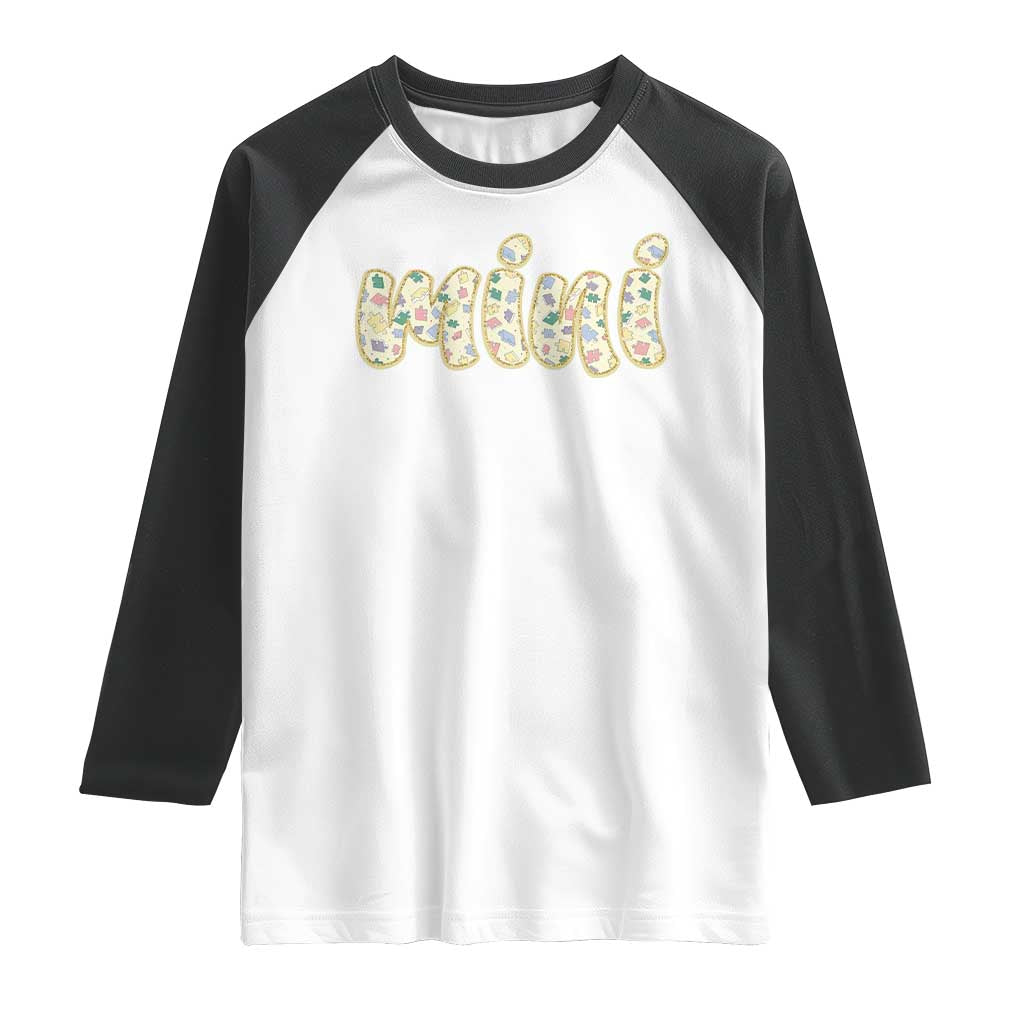 Autism Mini Raglan Shirt Autism Awareness Mental Health Puzzle Glitter Print TS11 White Black Print Your Wear