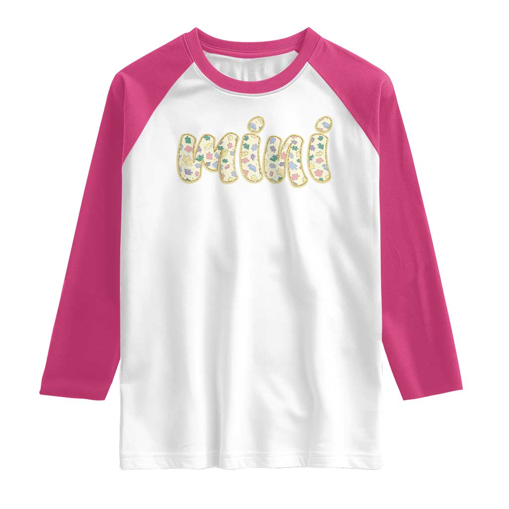Autism Mini Raglan Shirt Autism Awareness Mental Health Puzzle Glitter Print TS11 White Heliconia Print Your Wear