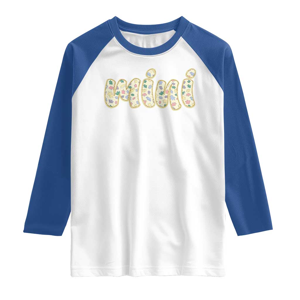 Autism Mini Raglan Shirt Autism Awareness Mental Health Puzzle Glitter Print TS11 White Royal Print Your Wear