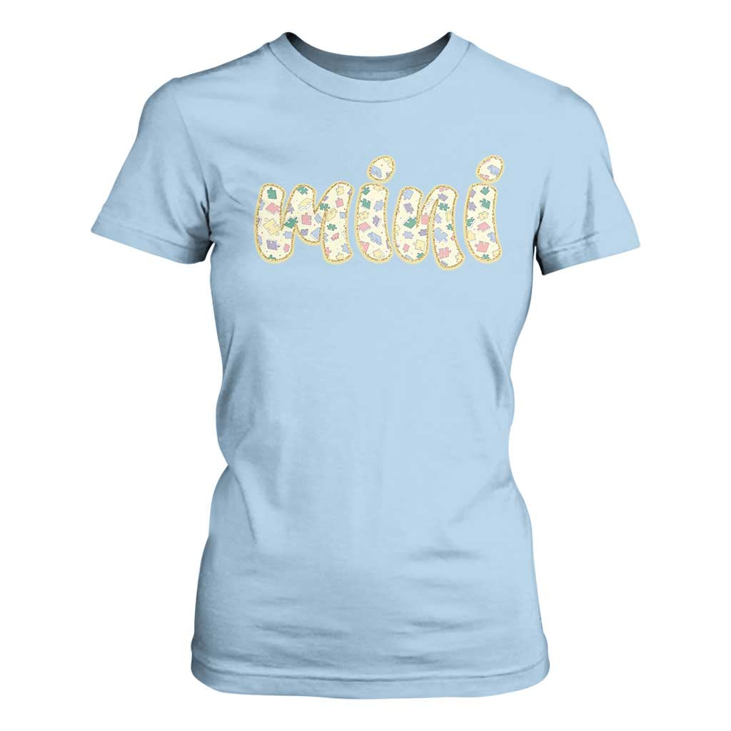 Autism Mini T Shirt For Women Autism Awareness Mental Health Puzzle Glitter Print TS11 Light Blue Print Your Wear
