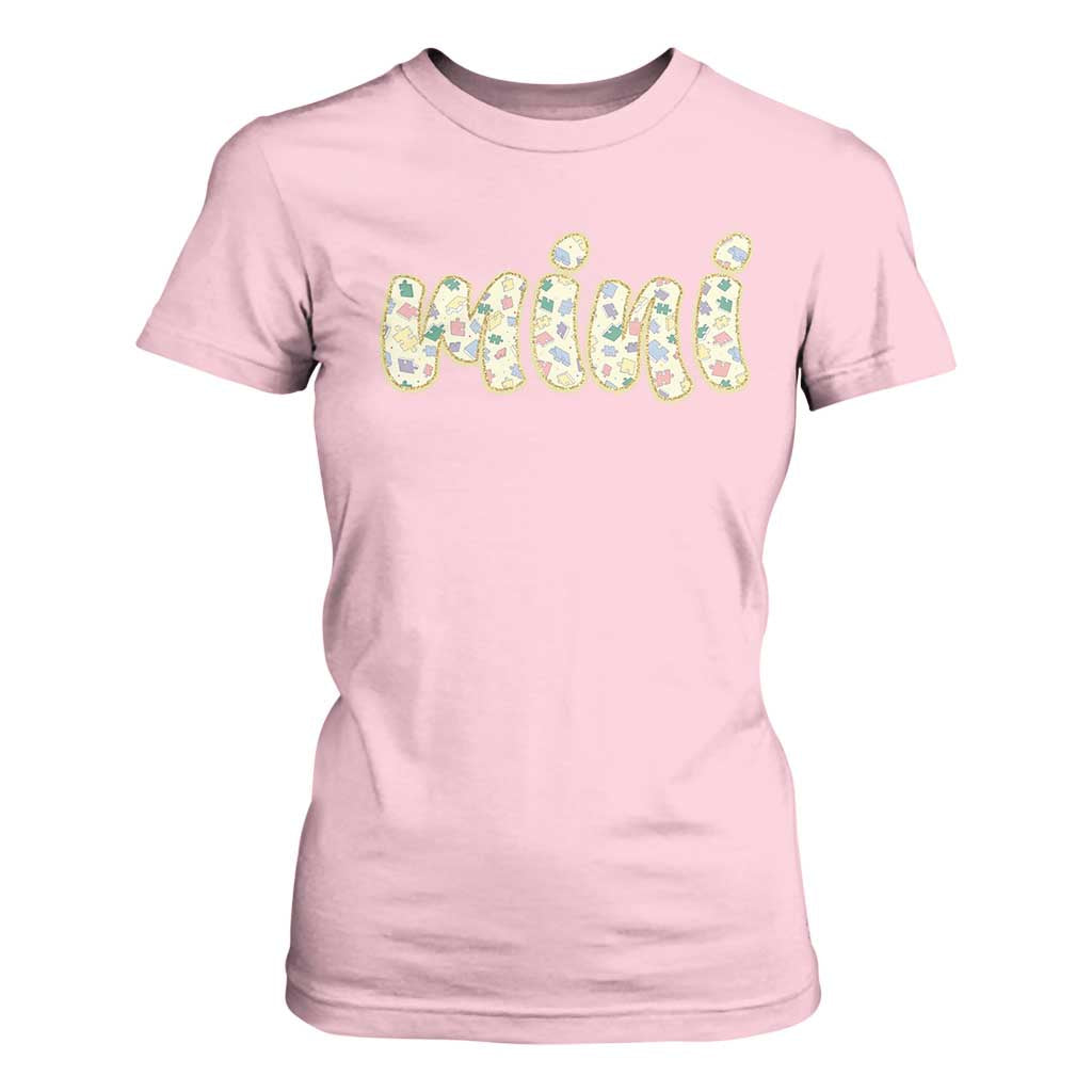 Autism Mini T Shirt For Women Autism Awareness Mental Health Puzzle Glitter Print TS11 Light Pink Print Your Wear