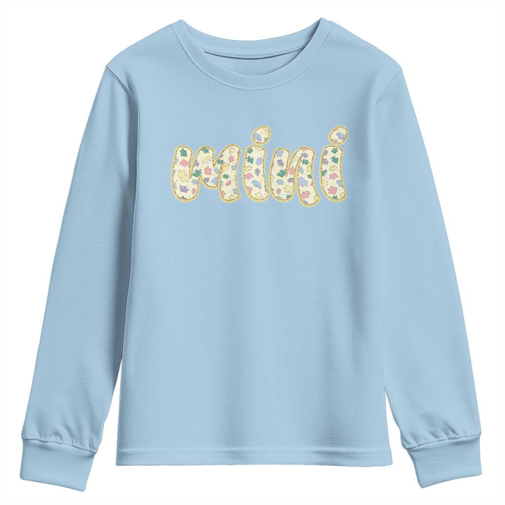 Autism Mini Youth Sweatshirt Autism Awareness Mental Health Puzzle Glitter Print TS11 Light Blue Print Your Wear