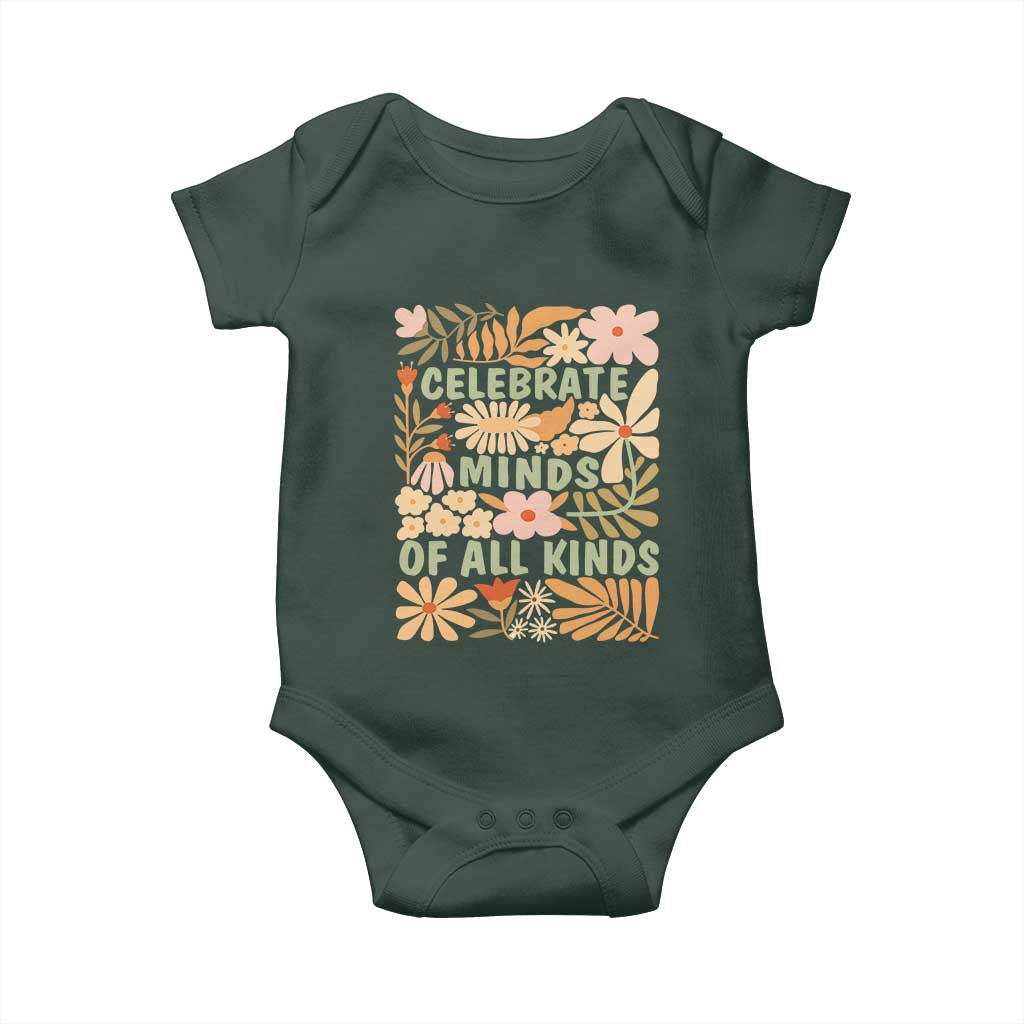 Celebrate Minds Of All Kinds Baby Onesie Autism Awareness Inspirational Quote Flowers TS11 Print Your Wear