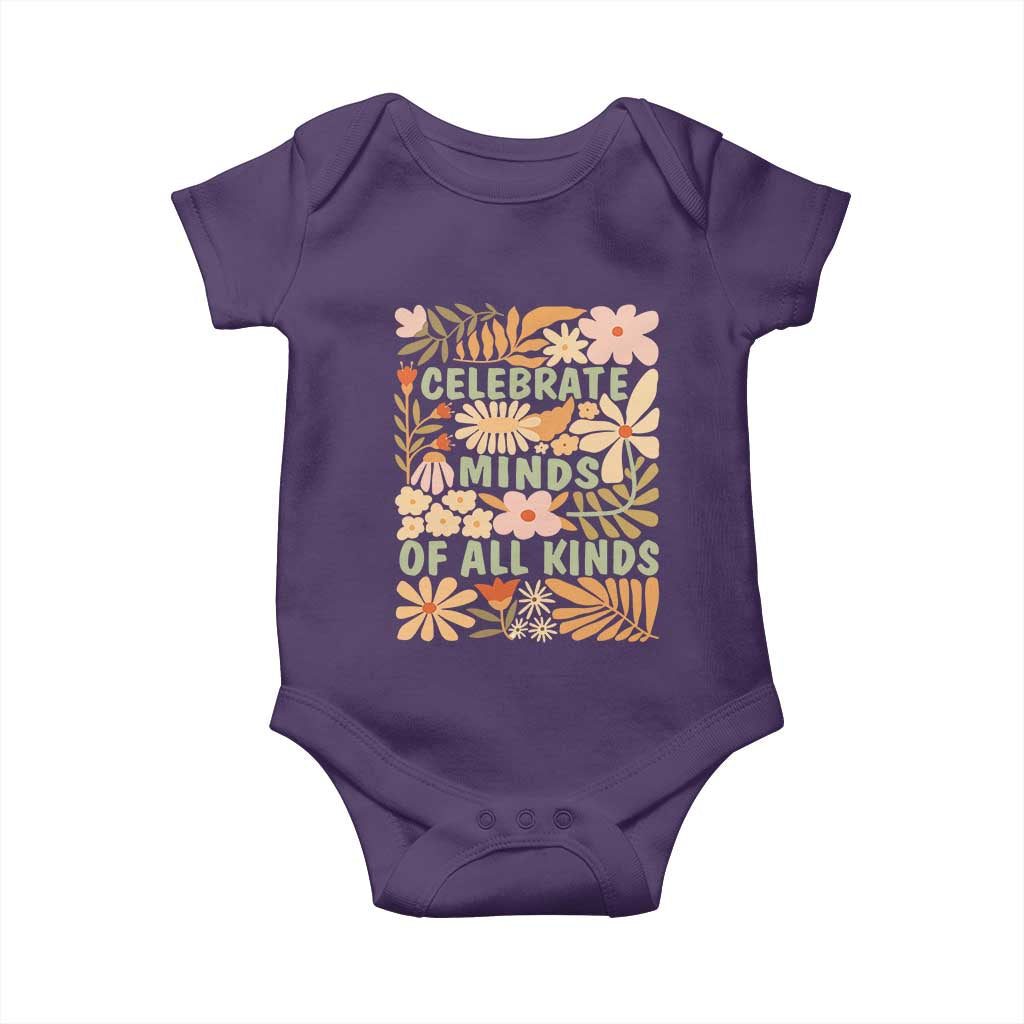 Celebrate Minds Of All Kinds Baby Onesie Autism Awareness Inspirational Quote Flowers TS11 Purple Print Your Wear