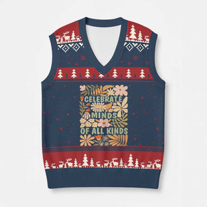 Celebrate Minds Of All Kinds V-Neck Knit Sweater Vest Autism Awareness Inspirational Quote Flowers TS11 Navy Red Print Your Wear