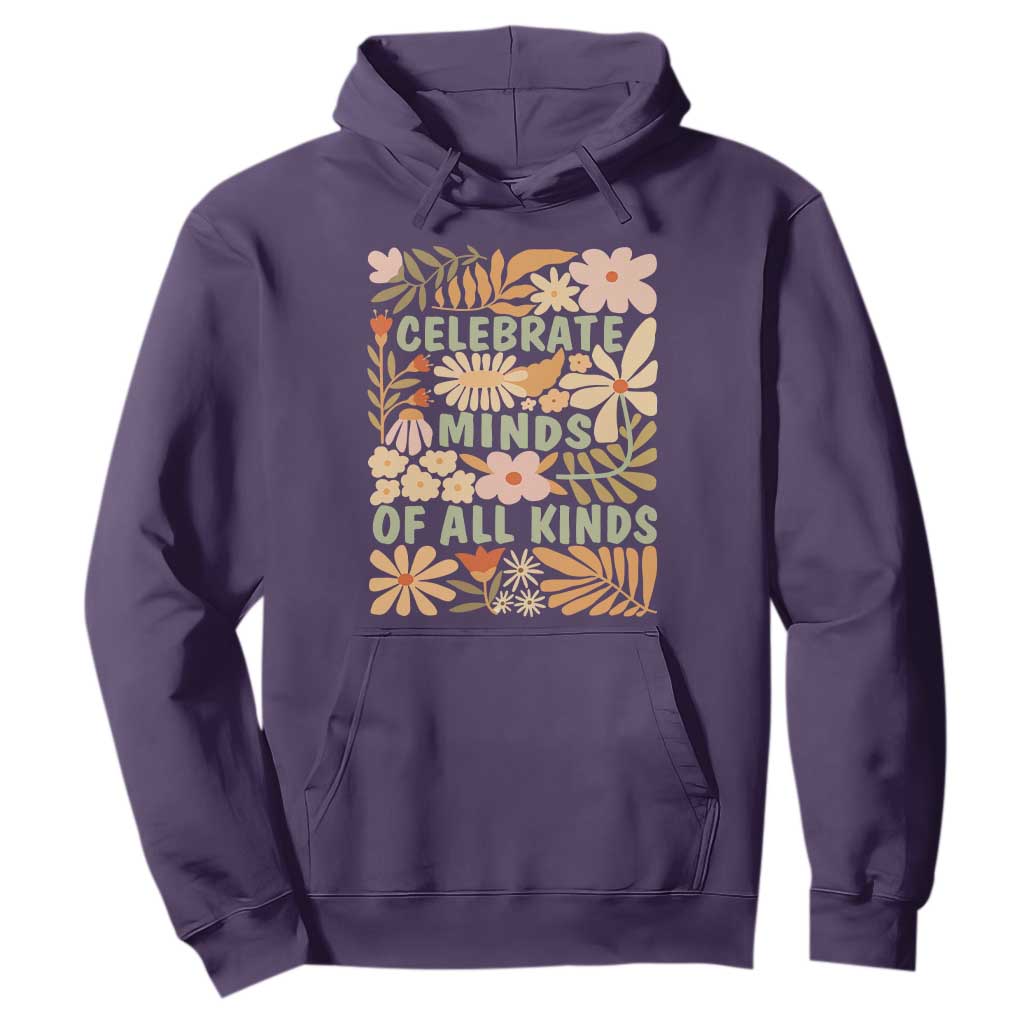 Celebrate Minds Of All Kinds Hoodie Autism Awareness Inspirational Quote Flowers TS11 Purple Print Your Wear