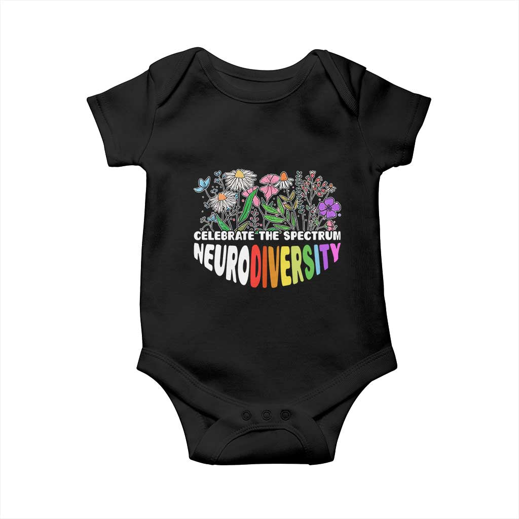 Celebrate The Spectrum Neurodiversity Baby Onesie Flower Autism Awareness ASD ADHD TS11 Black Print Your Wear