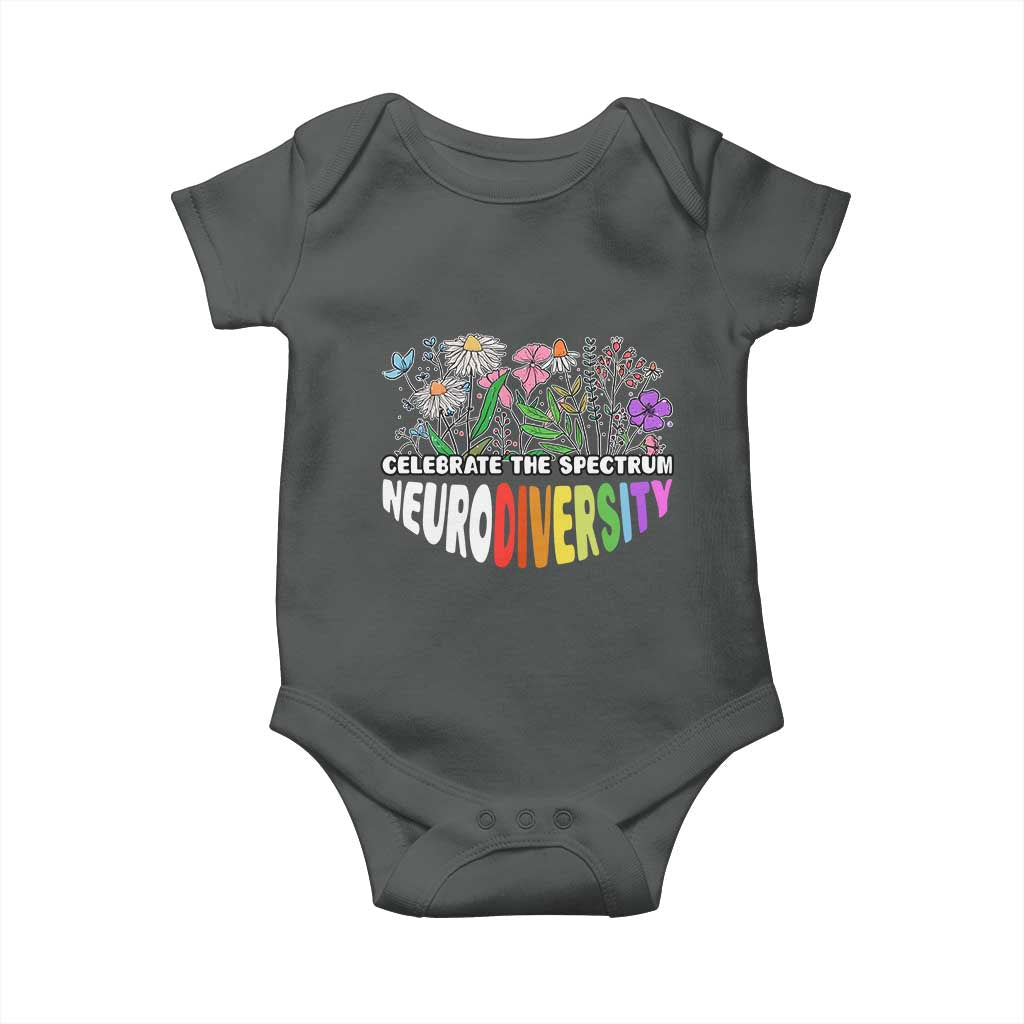 Celebrate The Spectrum Neurodiversity Baby Onesie Flower Autism Awareness ASD ADHD TS11 Dark Heather Print Your Wear