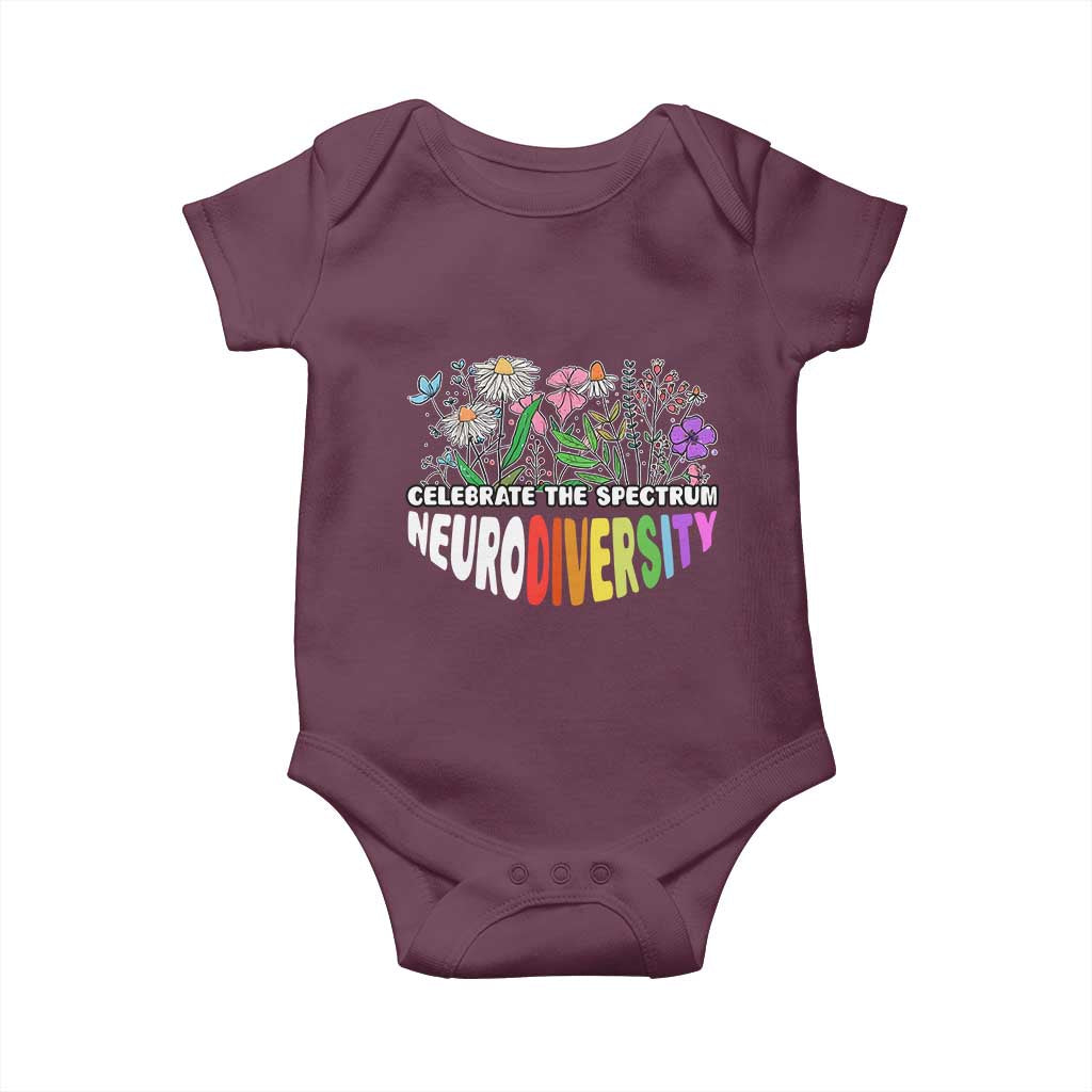 Celebrate The Spectrum Neurodiversity Baby Onesie Flower Autism Awareness ASD ADHD TS11 Maroon Print Your Wear