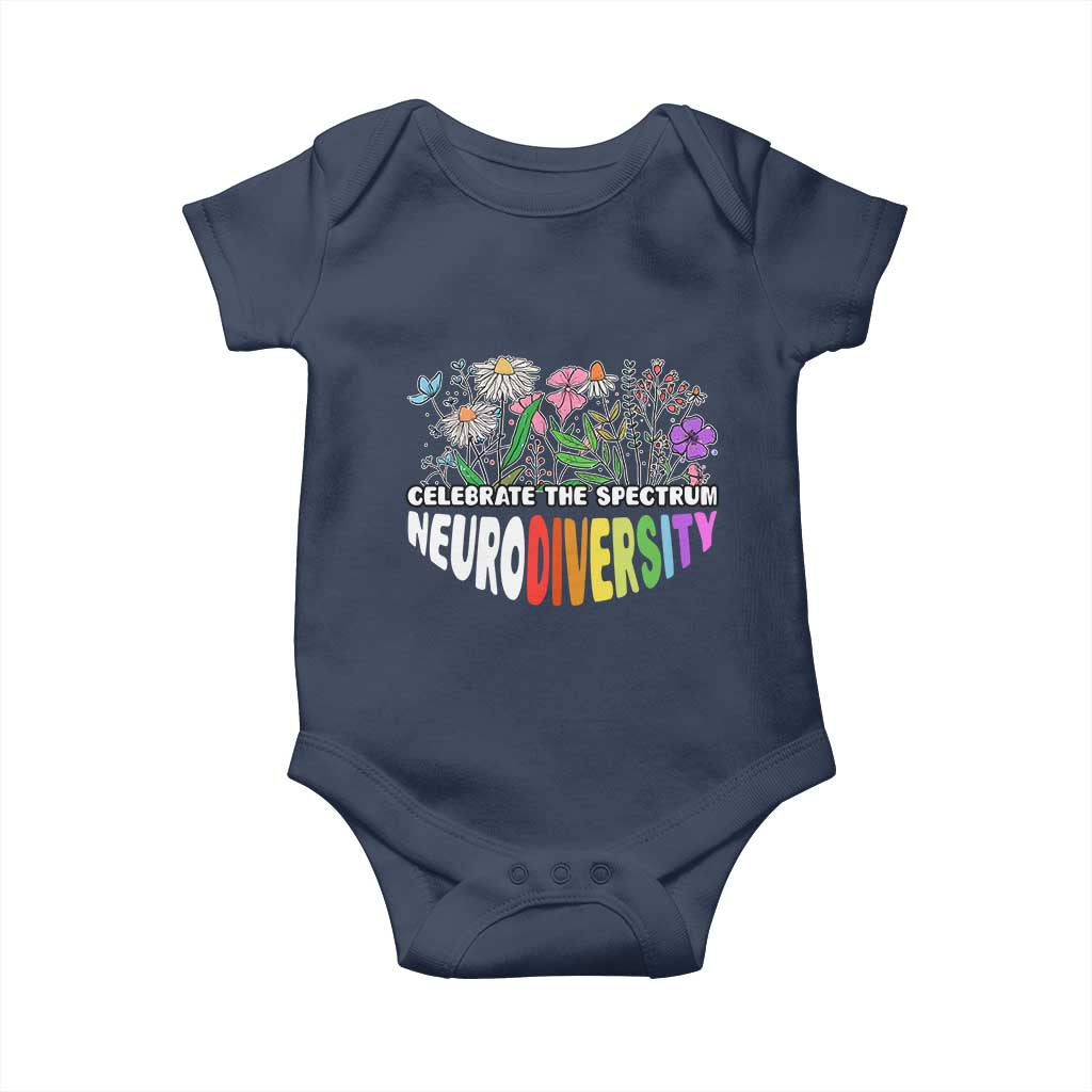 Celebrate The Spectrum Neurodiversity Baby Onesie Flower Autism Awareness ASD ADHD TS11 Navy Print Your Wear
