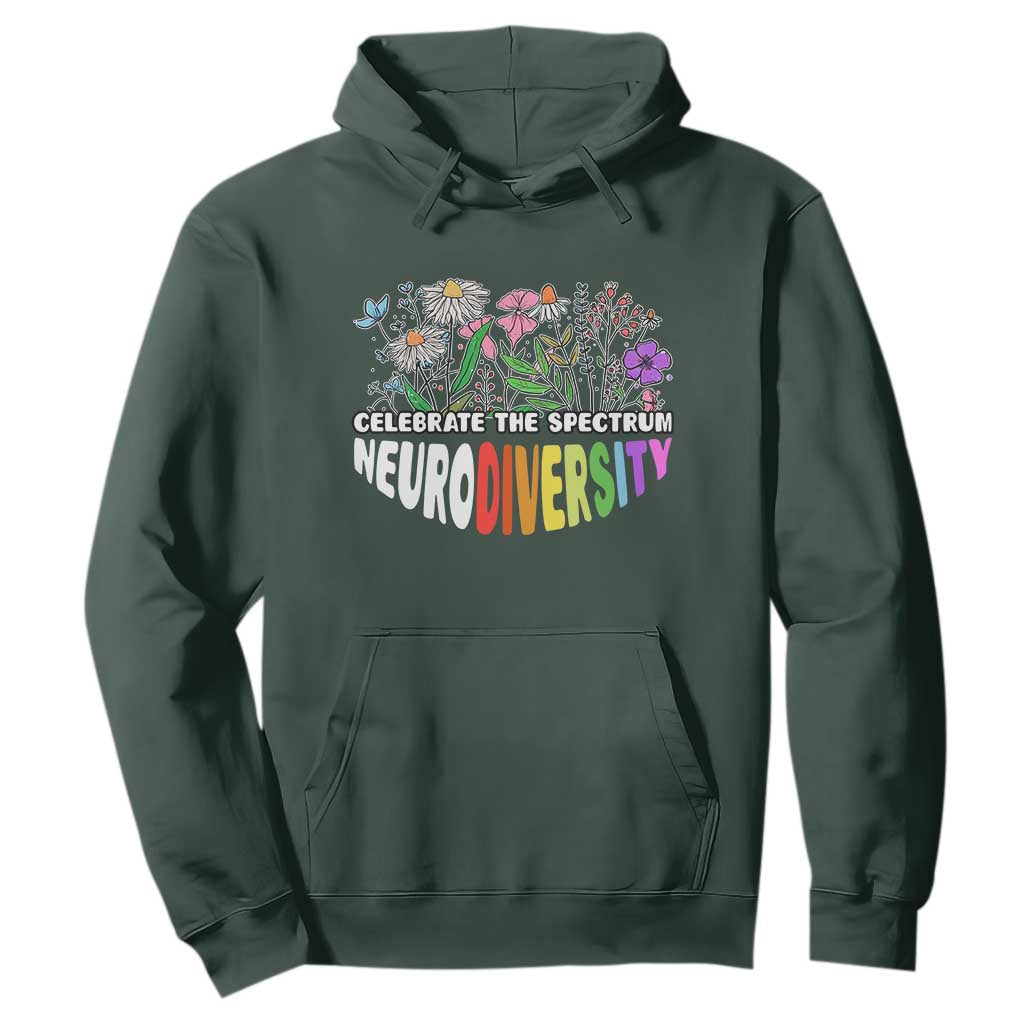 Celebrate The Spectrum Neurodiversity Hoodie Flower Autism Awareness ASD ADHD TS11 Dark Forest Green Print Your Wear