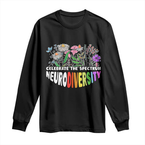 Celebrate The Spectrum Neurodiversity Long Sleeve Shirt Flower Autism Awareness ASD ADHD TS11 Black Print Your Wear