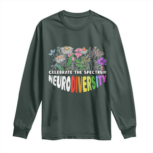 Celebrate The Spectrum Neurodiversity Long Sleeve Shirt Flower Autism Awareness ASD ADHD TS11 Dark Forest Green Print Your Wear