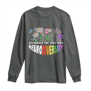Celebrate The Spectrum Neurodiversity Long Sleeve Shirt Flower Autism Awareness ASD ADHD TS11 Dark Heather Print Your Wear