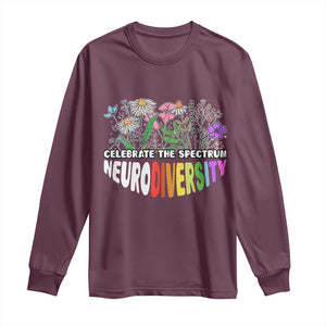 Celebrate The Spectrum Neurodiversity Long Sleeve Shirt Flower Autism Awareness ASD ADHD TS11 Maroon Print Your Wear